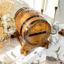 Wooden Wedding Card Box for Reception, Whiskey Barrel Gift Card Box for Party, Money Envelope Boxes with Slot & Holder for Graduation Bridal Shower Birthday Wedding Decor (Brown)