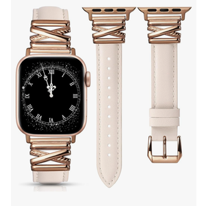 Minyee Leather Band Compatible with Apple Watch 42/41/40/38/44/45/46/49mm Women,Dressy Slim Premium Leather Strap with Designer X-Shape Metal Buckle for iWatch Series 11 10 9 8 7 6 5 4 SE/Ultra 3 2 1