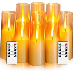 LED Candles, Battery Operated Upgraded Realistic Home Decoration (Gold) 9 pack