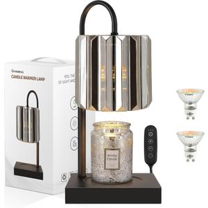 Candle Warmer Lamp with Timer, Electric Candle Warmer for Jar Candles, House Warming Gifts, Modern Home Decor Dimmable Wax Melting Lamp with Large Head, Black, Glass (Silver)