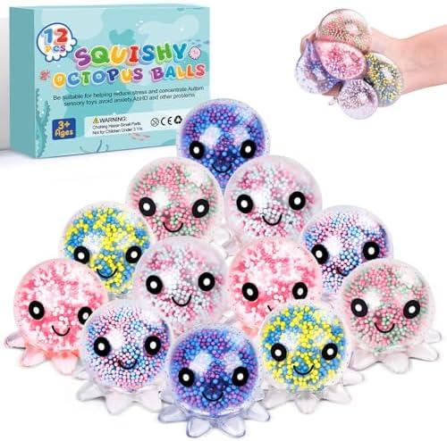 8 Pack Fidget Stress Balls for Adults, Cute Octopus Stress Relief Stress Ball, Bulk Squishy Squeeze Ball Set and Birthday Party Favors