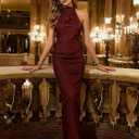 Women’s Elegant Ruched Maxi Dress – Spaghetti Strap Bodycon Party Dress with Slit & Open Back
