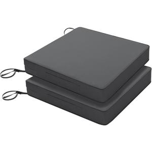 Favoyard Patio Chair Cushions 20 x 20 x 3 Inch Waterproof Outdoor Seat Cushions for Patio Furniture 3-Year Color Fastness Garden Sofa Couch Pads with Handle & Adjustable Straps Set of 2, Dark Grey