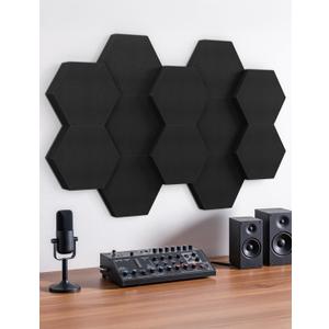 Acoustic Foam Panels, 1.57" & 2.75" Dual-thickness, 12 Pack Sound Absorbing Foam Tiles for Walls, Doors, Ceiling, 12" x 10" 3D Hexagon Decorative Art Panels for Recording Studio, Room, Pared (Black)