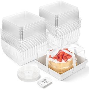 7 x 7 x 4 Inches Paper Cake Boxes with Clear Lids, 20 Pack Disposable Charcuterie Boxes Square Food Containers for 4-6 Inch Cake, Dessert, Pie, Cupcake, Bakery (White)