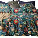 SUSYBAO Colorful Floral Duvet Cover Queen 100% Cotton Flower Duvet Cover 3 Piece Set 1 Multi-colored Cactus Botanical Duvet Cover with Zipper Ties 2 Pillowcases Luxury Soft Sunflower Print Bedding Set