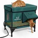Indestructible Heated Cat House for Outside Winter, 100% Waterproof, Safe Escape Door, Insulated Outdoor Cat Shelter with Heater for Feral Barn Cat Kitty (Forest Green, 13"x17"x18")