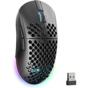 TMKB Wireless Gaming Mouse, 24000DPI Optical Sensor, 180Hrs Battery, Lightweight, 6 Programmable Buttons, RGB Strip, 2.4G/BT5.2/USB-C Wired for PC/Mac/Laptop - Matte Black