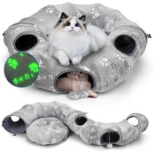 Cat Tunnel Bed, Indoor Donut Toys, Self-Luminous Collapsible Tubes With Plush Cover