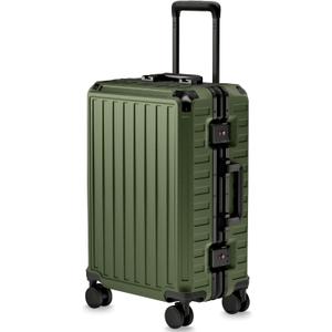 LUGGEX Carry On Luggage with Spinner Wheels, 8010S Aluminum Frame Zipperless Polycarbonate Hard Shell Suitcase (ZX-Core, Green, 21 Inch)
