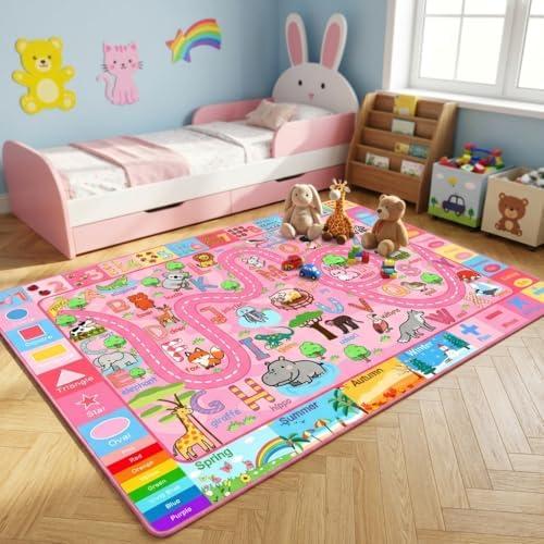 HBUFBUQ Alphabet Rug for Classroom, Kids Rugs for Playroom 3x5, Educational Area Rug with Numbers Animals Shapes, Non Slip Play Mat, Boys Girls Learning Carpet