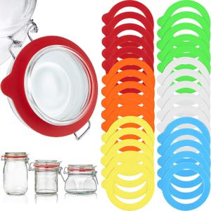 30 Pieces Silicone Jar Gaskets Replacement Reusable Seals Leak-proof Silicone Gasket Sealing Rings for Regular Mouth Canning Jars, 6 Colors