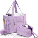 Bulyoou 2 Pcs Crochet Bag and Tote Set Corduroy Yarn Bag Crochet Tote Bag for Crochet Hooks Organizer Yarn Holder for Crochet Lovers Knitting Bag Crochet Accessories(Purple)