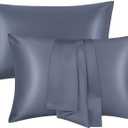 Silk Satin Pillow Cases Standard Size Set of 2 with Envelope Closure Skin & Hair Friendly Gifts 20"x 26" Space Grey