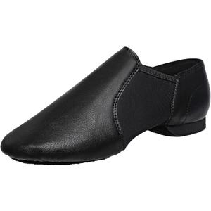 Black Slip-on Jazz Shoes Elastic Leather Sole Dance for Men Womens (13.5W / 12.5M)
