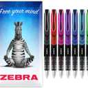 Zebra Fuente Pen - Disposable Fountain Pens - Pack of 7 - Black, Red, Pink, Violet, Blue, Light Blue & Green - In Zebra Cardboard Gift Box