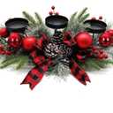 27.5-Inch Christmas Table Centerpiece with Candle Holders, Red Berries, and Pine Cones