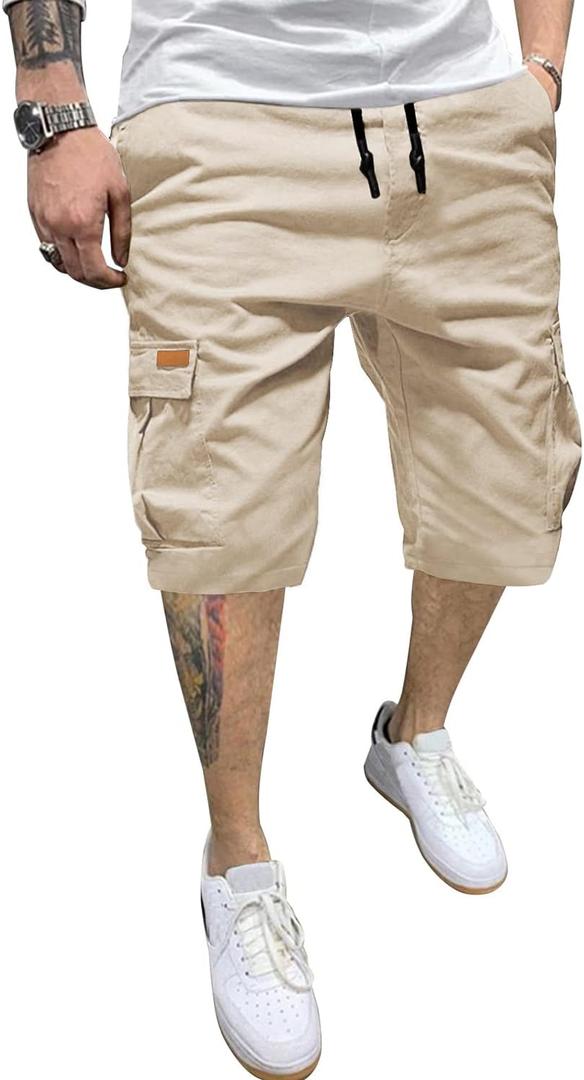 JMIERR Mens Casual Twill Cargo Shorts Cotton Drawstring Classic Cargo Chino Stretch Short with 6 Pockets for Men, US42(3XL), A Apricot