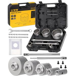 9PCS Concrete Hole Saw Kit, 30/40/65/80/100mm Tungsten Carbide Masonry Hole Saw Kit with 300mm SDS Plus & SDS Max Bit Shank Drill Bit Sets for Concrete, Brick, Stone, Cement, Tile,Wall Drilling (Black/Silver)