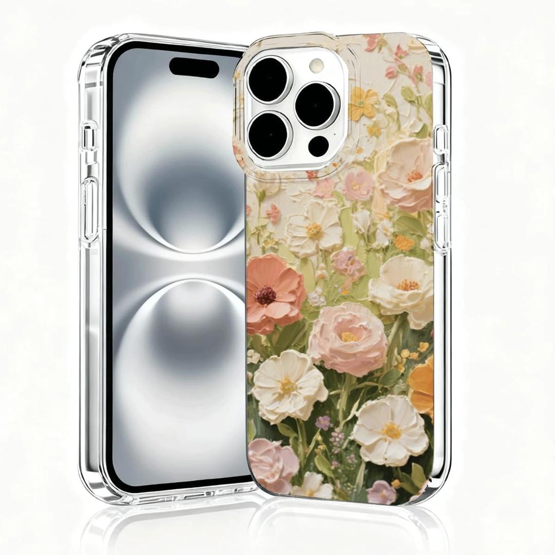 for iPhone 16 Pro Max Case, Floral Clear Case, Cute Floral Pattern Flower Design, Oil Painting Flower Phone Cases, Scratch Resistant Shockproof Cover, Aesthetic Phone CoverB136