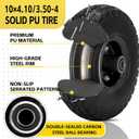 10" 4.10/3.50-4 Flat Free Solid Polyurethane Tire and Wheel with 5/8" Axle Borehole, 2.1" Offset Hub for Wheelbarrow,Hand Truck,Generators (4Pack Black)