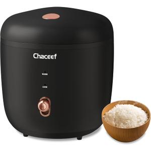 CHACEEF Mini Rice Cooker 2 Cups Uncooked, 1.2L Rice Cooker Small with Non-stick Pot, Portable Travel Rice Maker with One Touch & Keep Warm Function,White Rice, Brown Rice, Oatmeal, Black