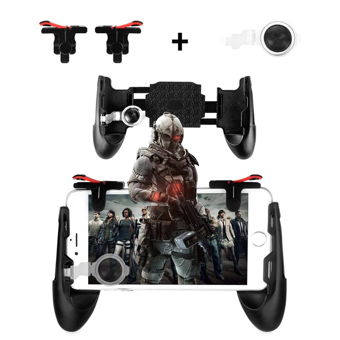 Newseego for Mobile Game Controllers, Finger Triggers for Mobile Phone, Sensitive Shoot Controller Joysticks Gamepad for Rules of Survival/PUBG (3 in 1 Portable Gamepad + 1 Pair Finger Triggers + Phone Joysticks Replacement Set) (Black)