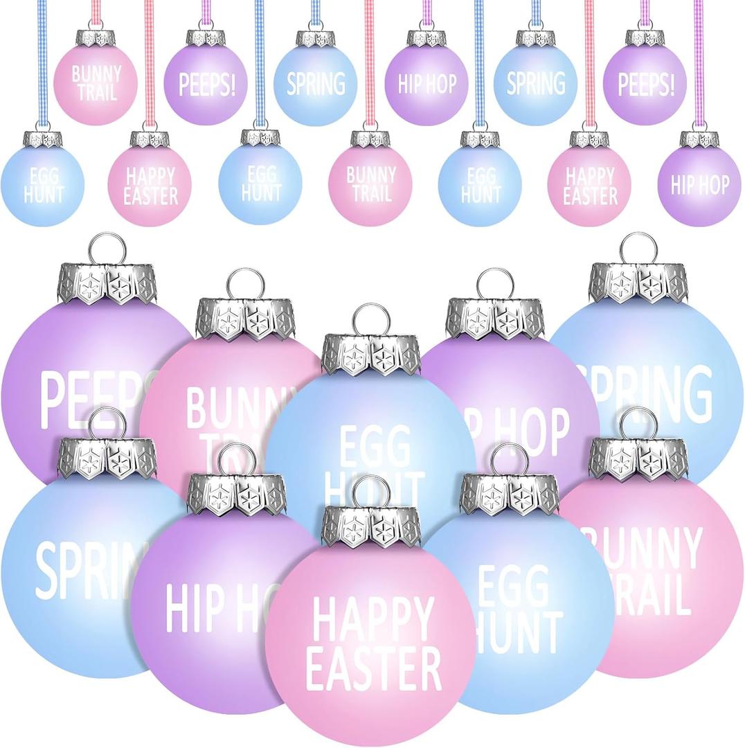 Riceshoot 12 Pieces Easter Hanging Ball Ornament Easter Tree Ornaments Decorations Plastic Hanging Decorations with Rope for Home Tree Party Office Gifts Supplies