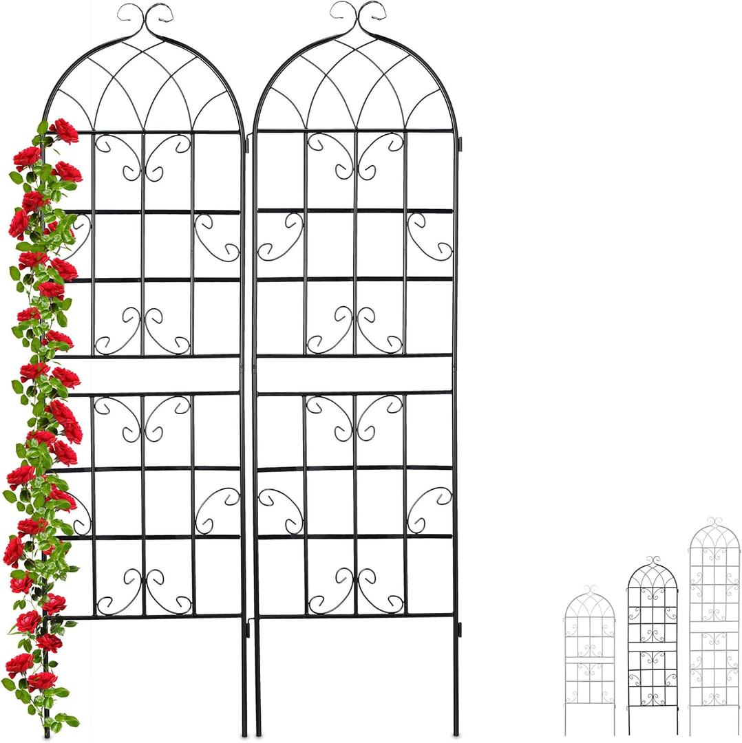 Relaxdays Metal Trellis, Set of 2, Climbing Plant Support, Free-Standing, Vintage Style, 60"x20", Garden Panels, Black