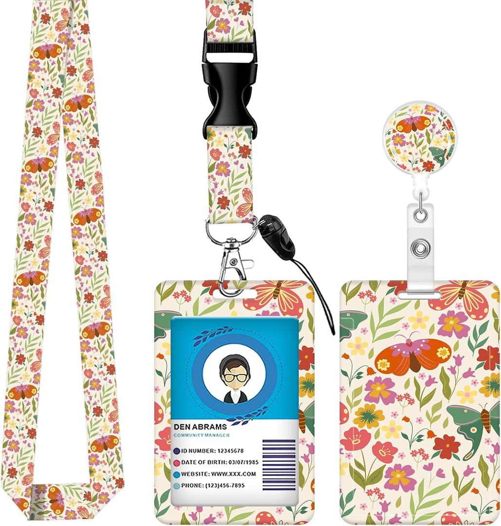 ID Badge Holder with Breakaway Lanyard, Retractable Badge Reel,Lanyards for Id BadgesWork Name Tag Breakaway Lanyard ID Card Protector Case for Teacher Nurse Work Office(Multicolor Butterfly)