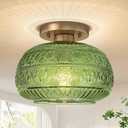 Semi Flush Mount Ceiling Light, 9" Green Glass Gold Fixture, Modern Close to Ceiling Light for Kitchen Hallway Bedroom, E26 Base,Bulb NOT Included