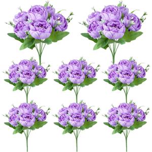 8 Pack Purple Peonies Artificial Flowers, Fake Silk Hydrangea Bouquet for Bridal Wedding Home Table Decor Reusable Dining Opening Ceremony Birthday Arrangement Faux Floral