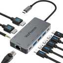 USB C Docking Station Dual Monitor, 9-in-1 USB Hub with 2 HDMI 4K@60HZ, 11000Mbps Ethernet, 3 USB 3.0, 1 Type C, 1 PD Charging, 13.5mm Audio, HDMI Adapter for Laptops/Computer/Tablets/Windows