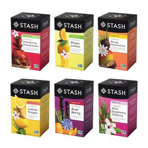 Stash Tea Fruity Herbal Tea 6 Flavor Tea Sampler, 6 boxes With 18-20 Tea Bags Each (EXP 11/30/26)