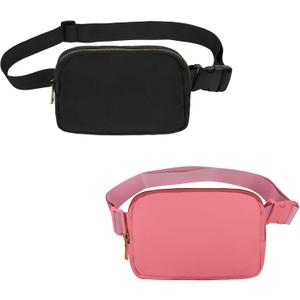 VOROLO Fanny Pack For Women And Men Crossbody Bag Belt Bag with Adjustable Strap Valentines Day Graduation Gifts (Black+Deep Pink)