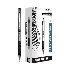Zebra Pen F-301 Ballpoint Black Ink Fine Point 0.7mm Pen, Easy-Glide Ink, Stainless Steel Retractable, Non-Slip Grip, Professional Design, Ideal for Office, Journal and Planner Use, 12-Pack (27110)