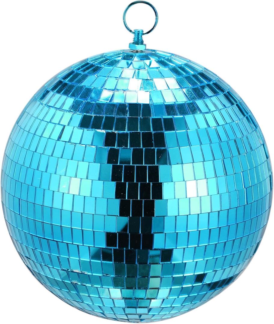 MECCANIXITY Mirror Ball, 8 Inch Glass Disco Balls Decoration Disco Reflective Balls with Hanging Ring Blue for DJ Club Stage Wedding Holiday Bar Party Decorations