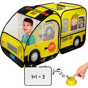 School Bus Pop-Up Kids Tent with Sound Play Button, Ball Pit for Toddler & Up - Easy Setup Tent for Indoor & Outdoor, Daycare Playground Activities & Pretend Play, Great for Kids