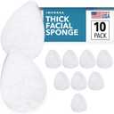 10 Pack Extra Thick Facial Sponge for Daily Deep Cleansing - Regular Buff Style Exfoliating Pads for Removing Dead Skin, Dirt & Makeup - Normal to Oily - Made in The USA - Reusable Puf - White