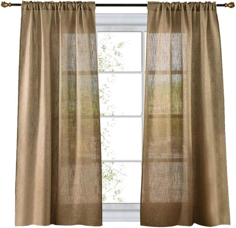 Valea Home Soft Burlap Natural Tan Rod Pocket Window Curtain Panels for Living Room, 37 inches x 63 inches, 1 Panel