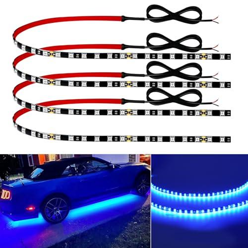 Keiurot Car Led Strip Lights 24" Connectable Blue Led Light Strip for Cars Boat Marine Golf Cart Trucks Waterproof 12V Led Light Strip, 4Pack