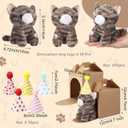 10 Set Kittens Stuffed Animals Bulk with 10 Birthday Hats 10 Kraft Paper Boxes Mini Plush Toys Small Stuffed Cat Pet Gifts for Kids, School Birthday Animal Decor(Sitting Style)