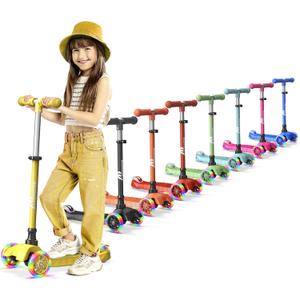 Mini 3-Wheel Kids Scooter with Multi-Color Wheel Lights  4-Height Adjustable Handlebar, Wide Anti-Slip Deck, Child Safety Certified, Boys & Girls Ages 2+ Supports Up to 110 lbs (Yellow)