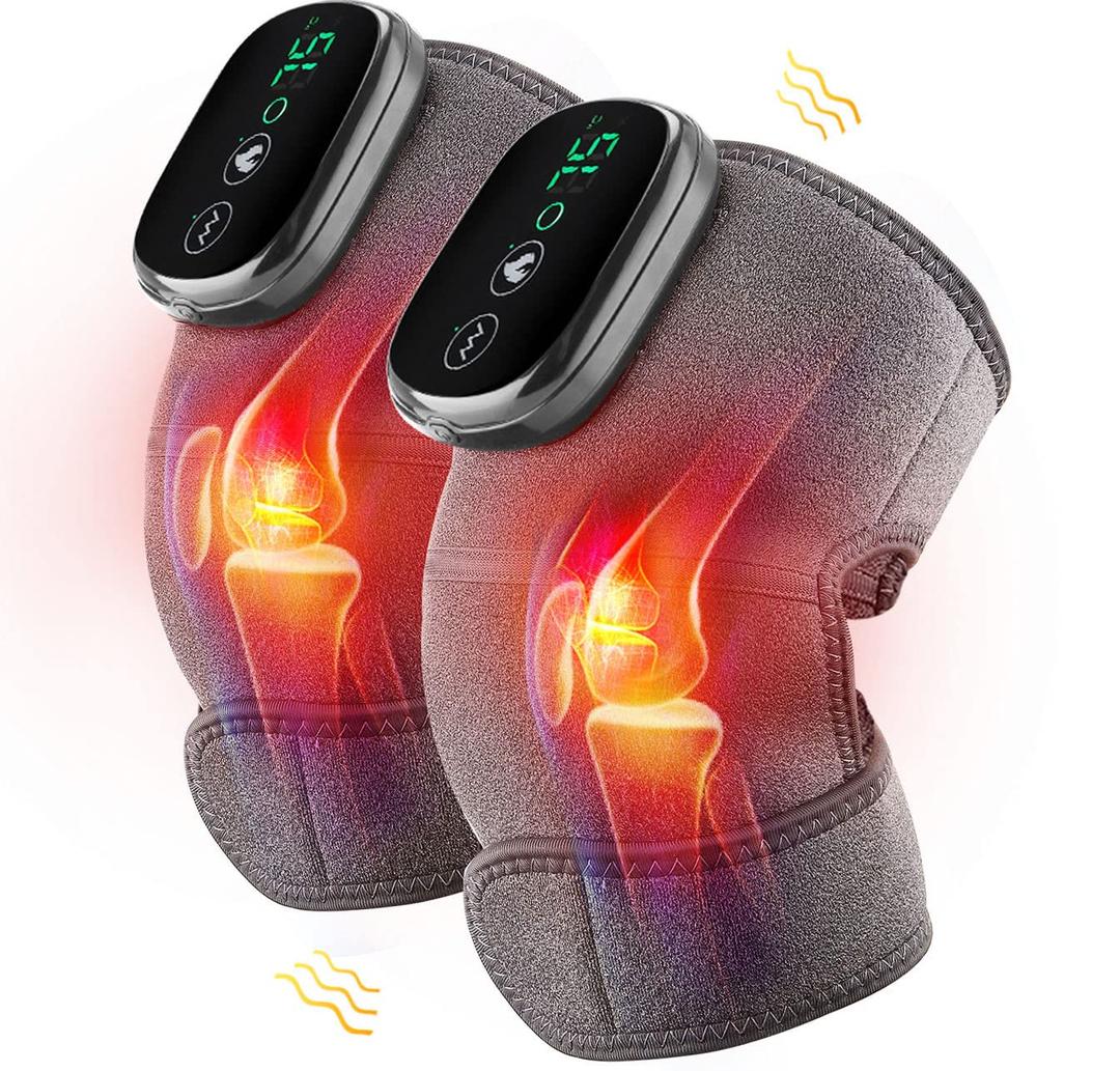 MOAJAZA Heated Knee Massager Shoulder Heating Pads Elbow Brace 3 in 1 with Vibration, Cordless Rechargeable Heating Knee Warmers Wrap for Shoulder Elbow Knee Stress Relief 2 Packs