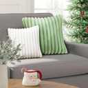 Uhomy Set of 2 Faux Fur Home Decorative Throw Pillow Cover Luxury Super Soft Fuzzy Striped Furry Pillowcase for Sofa Couch Bedroom Comfy Thick Fluffy Plush Cushion Cover 20x20 Inch Sage Green 50 cm