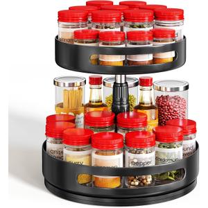 Lazy Susan Organizer Spice Rack - 2 Tier Height Adjustable Spice Organization for Cabinet, Metal Seasoning Organizer Lazy Turntable Spice Organizer for Table Top Pantry Kitchen Storage (10 inch)