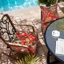 19x19x3 Inch Outdoor Square Corner Chair Cushions with Ties Set of 2, Water & Fade Resistant Thick Seat Cushion Pads for Garden Patio Dining Porch Furniture - Red Floral