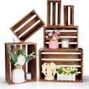 6 Pcs Decorative Nesting Wooden Crates for Display,Whitewashed Nesting Wooden Crates for Display Rustic, Storage Display 6 Size Large Small Rustic Wood Decorative Storage Crates (Deep Wood Color)