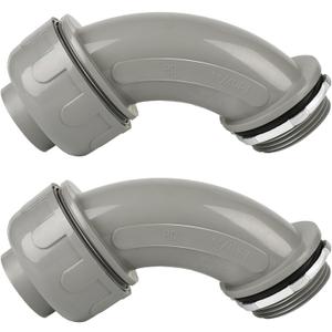 Conduit Connectors, 1-1/4 Inch Liquid Tight Connector NPT Non-Metallic for PVC Electrical Flexible Conduit Fittings, 90 Degree, UL Listed for Home Outdoor Tubes Tools, Grey (2-Pack)