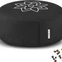 Mindful & Modern Large Meditation Cushion for Zafu Yoga - Meditation Pillow for Sitting on the Floor - Buckwheat Hull Filled Yoga Cushion with Removable, Washable 100% Cotton Cover and Carry Handle (Round - Black)